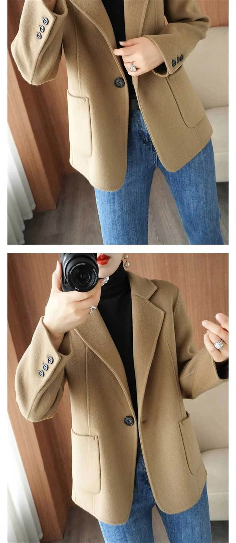 2024 Women Woolen Blazer Jacket Female Lining Autumn Suit Coat Femme Autumn And Winter Thickening Wool Blazer Coats Large Size