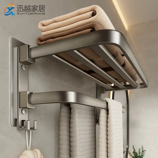 Self-Adhesive Towel Rack Shower Hanger Rail Gray Aluminum Shelves Holder Pole Bar Hook No Drilling Toilet Bathroom Accessories