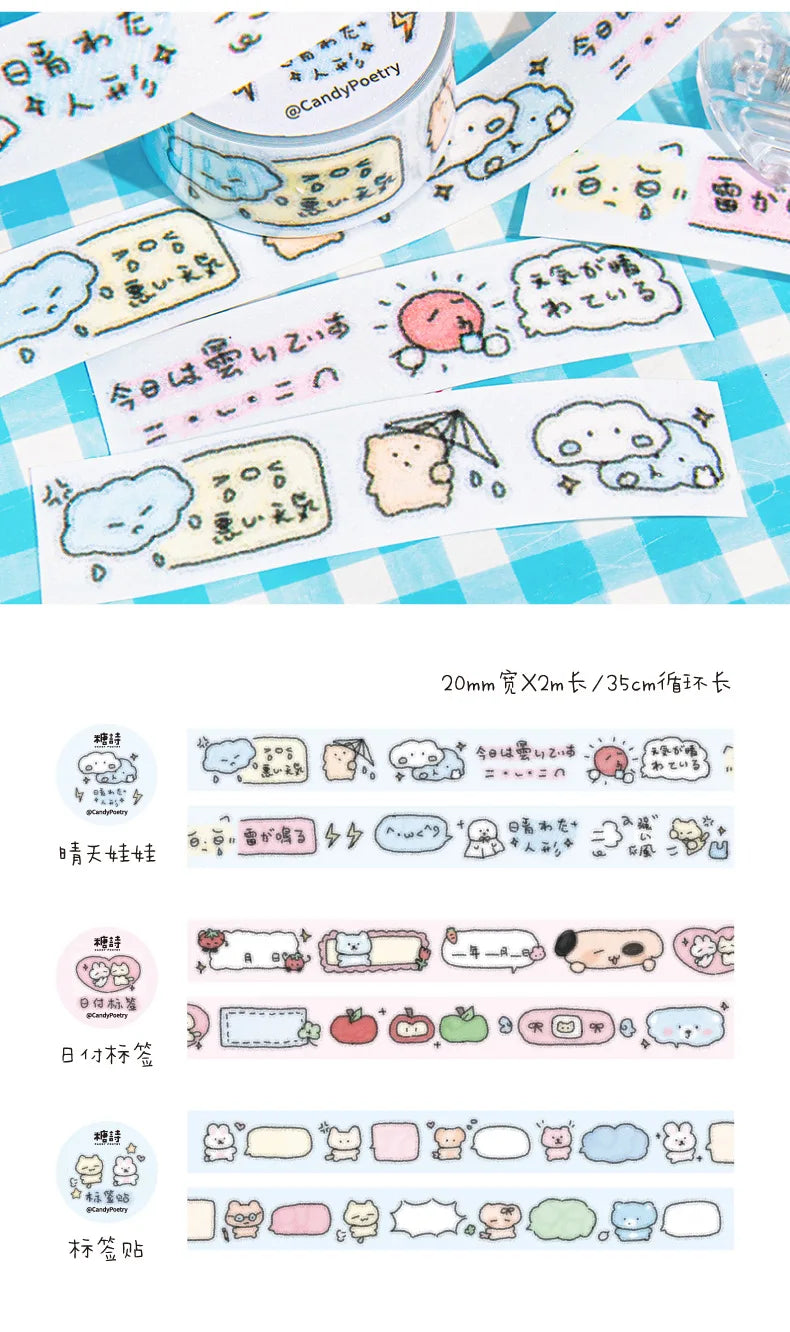 Cute Cartoon Washi Tape Flash Film Dialogue Hand Account Decorative Tape Collage Planner DIY Stationary Stickers