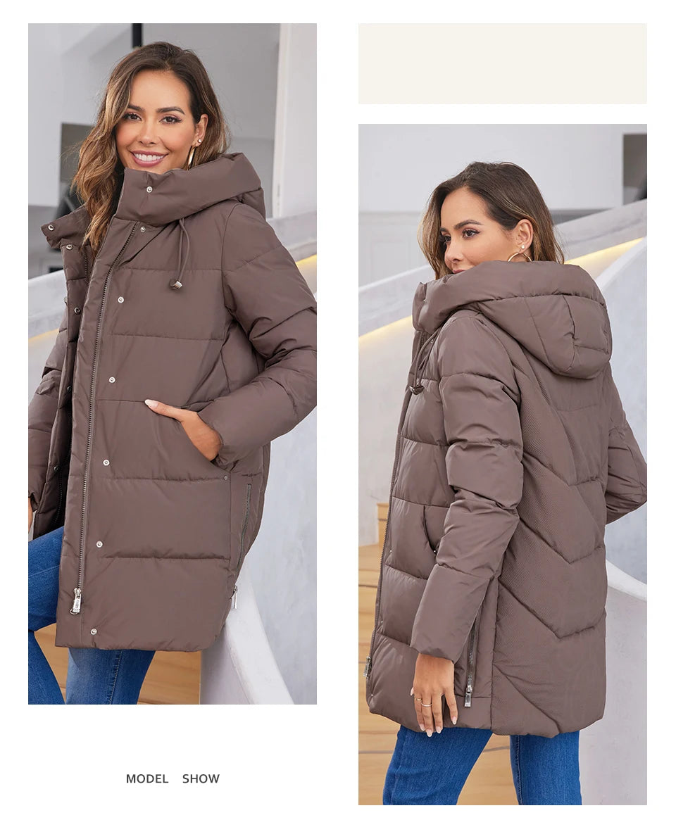 HaiLuoZi 2023 New Women Winter Jackets Warm Hooded Thick Bio-Cotton Female Parkas Solid Color Big Pockets Women‘s Coats 1139