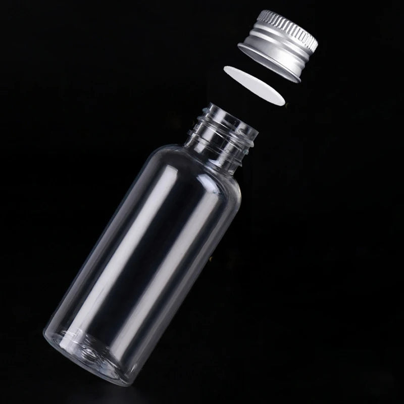 50Pcs 5/10/20/30/50/60/80/100/120ML Mini Portable PET Plastic Bottles  W/ Aluminum Screw Lids Travel Cosmetic Container Lotion