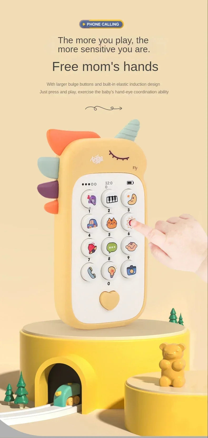 Baby Simulation Phone Toy with Teether Infant Early Education Learning Machine Music Sound Telephone Sleeping Toys for Kids Gift