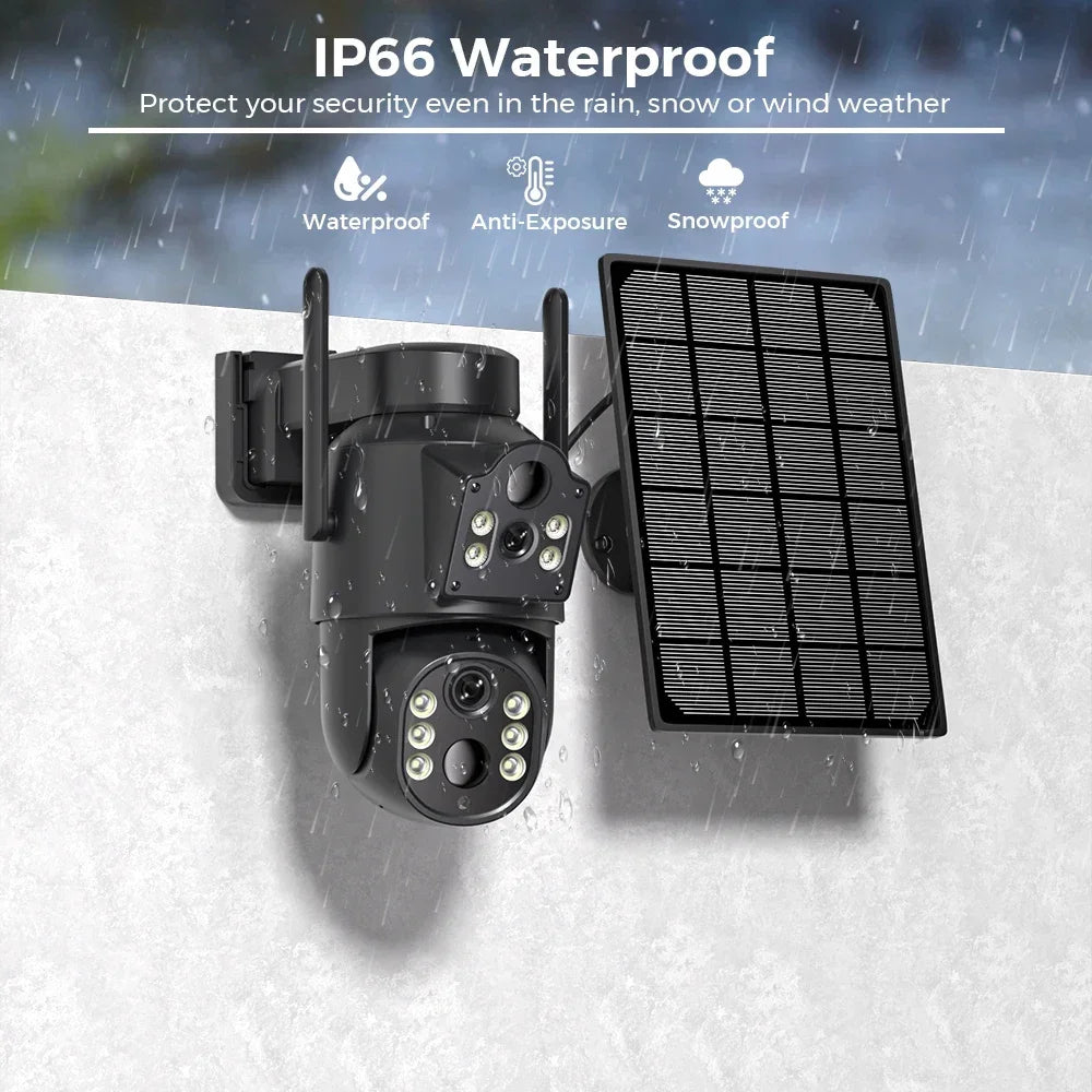 ICsee Solar Camera 8MP 4K Battery Dual Lens PIR Human Detection Wireless WiFi Outdoor Waterproof Security PTZ CCTV Surveillance