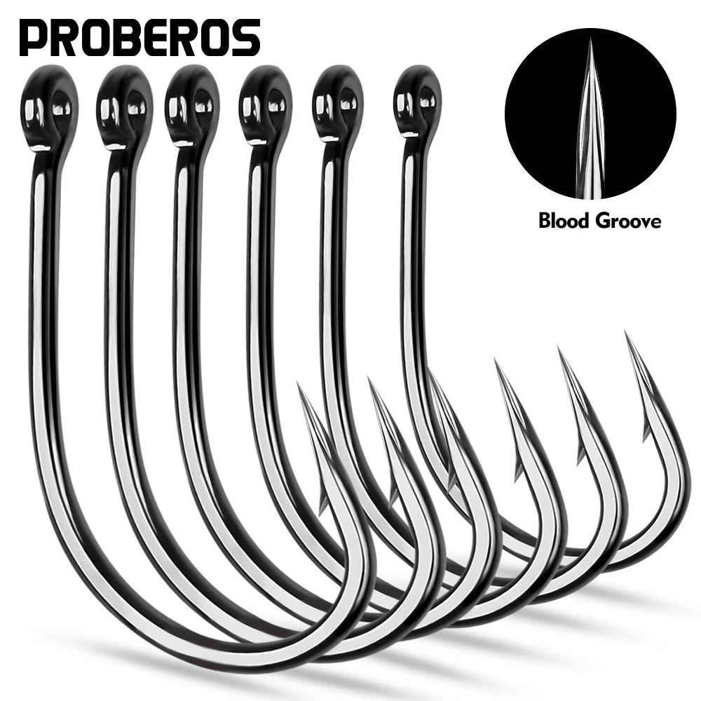 PROBEROS 100Pcs/lot High Carbon Steel Black Lure Hook 1/2/4/8 Size With Barbs Fishhook Fishing Gear Wholesale