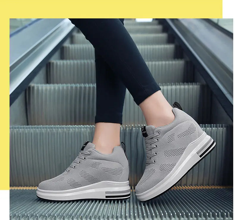 Women Shoes Breathable 5CM Platform Casual Outdoor Lightweight Fashion Mesh For Walking Fitness Black Tenis Feminino Flats