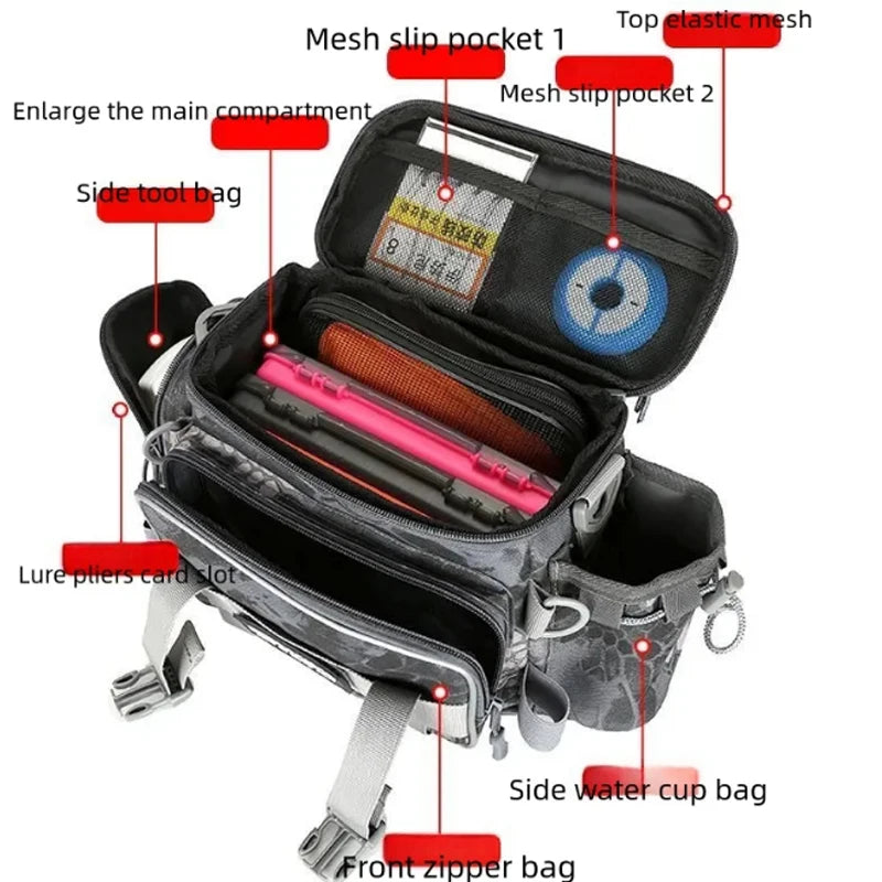 New Multifunction Backpack Lure Box Gear Storage Bag Fanny Pack for Men Fly Fishing Backpack with Rod Holder Sling Shoulder Bag