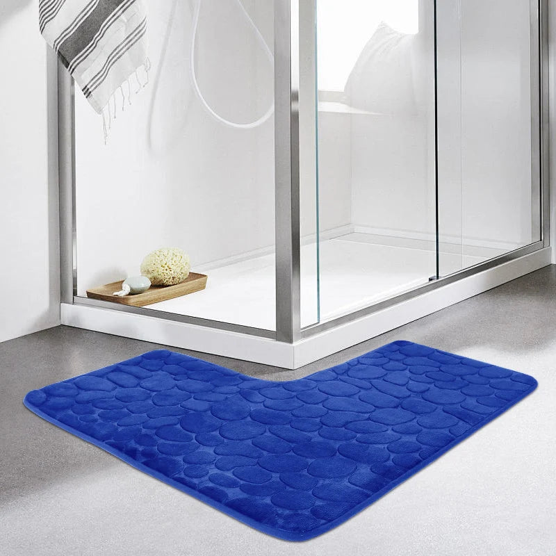 Cobblestone L-Shaped Bathroom Corner Mat Durable Water Absorption Low-Profile Floor Foot Mat Soft Non-slip Bath Mat Bathroom Rug