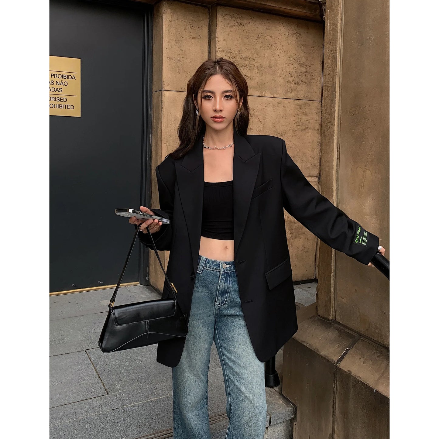 Women's Suit Jacket Loose Classic Coat Office Lady Blazer Wide Shoulder Fashion Clothing Chic Outwear Outfits Femme Stylish Tops