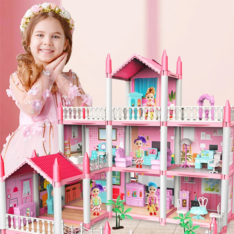 Children Montessori House 3d Assembled Lighting Diy Manual Doll House Villa Set Princess Castle Girl's Puzzle Toy Birthday Gift