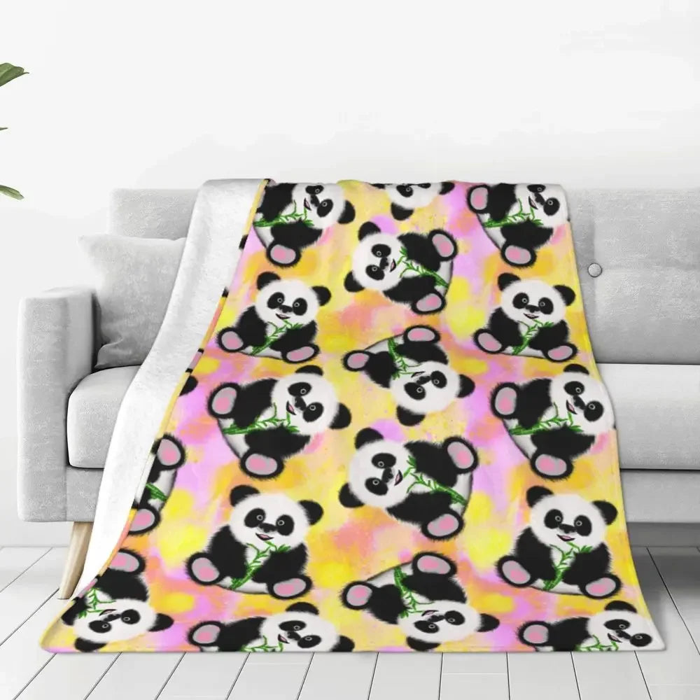 Cute Panda Cartoon Animal Blanket Fleece Textile Decor Portable Ultra-Soft Throw Blankets for Bedding Couch Bedspread