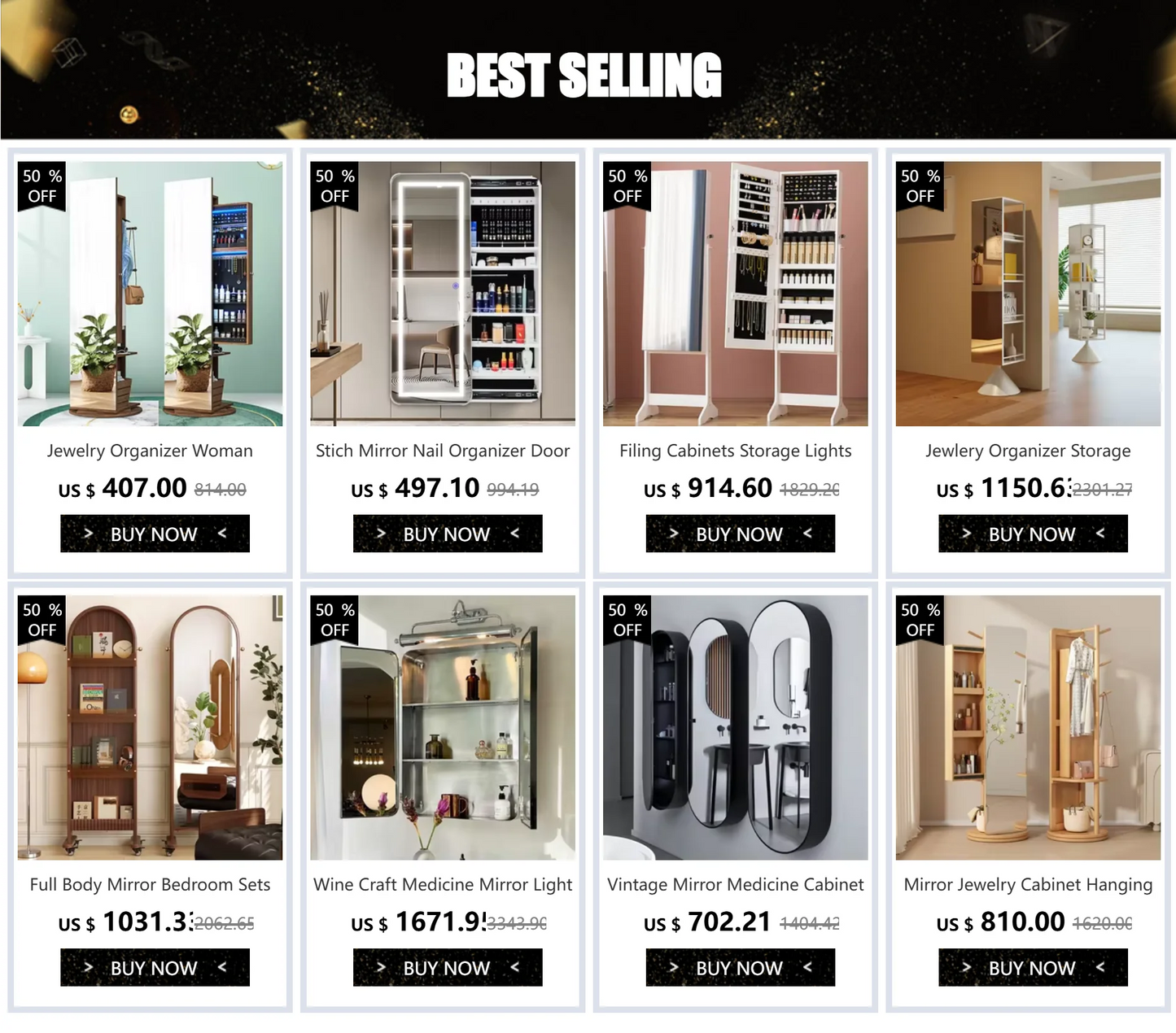 Full Body Mirror Storage Heart Earring Jewelry Box Organizer Store Furniture Cabinet Jeweler Woman Vanity Swivel Wall Stand Wood