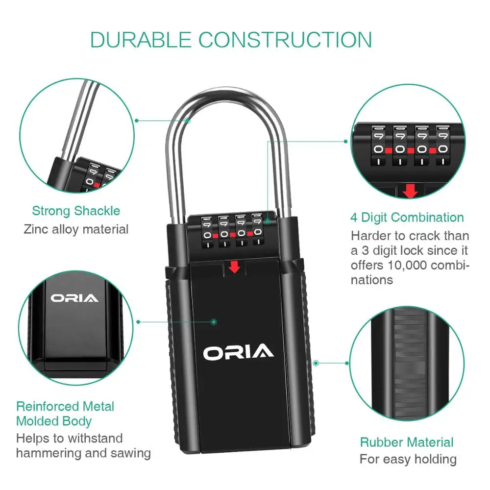 ORIA Key Storage Lock Box 4 Digit Combination Lock Waterproof  Safty Box Wall Mounted Indoor Outdoor Security Padlock