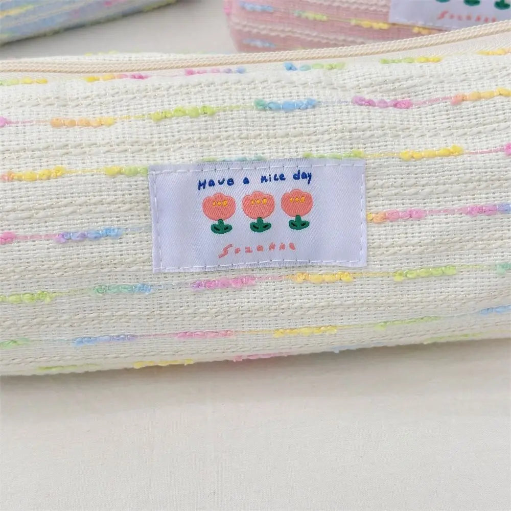 Gift Embroidered Pencil Case Large Capacity Stationary Case Stationary Storage Pouch Cosmetic Bag