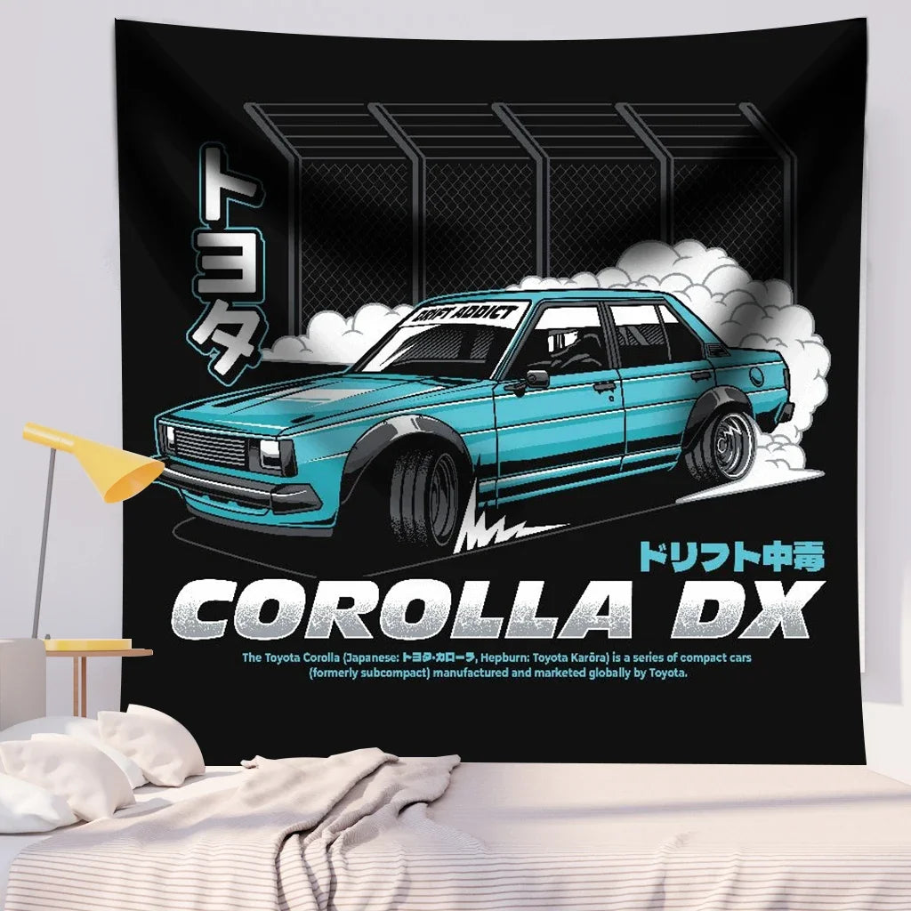 Jdm Car Japanese Racing Game Neon Sport Skyline  Sunset Tapestry Wall  Decorative  Bedroom