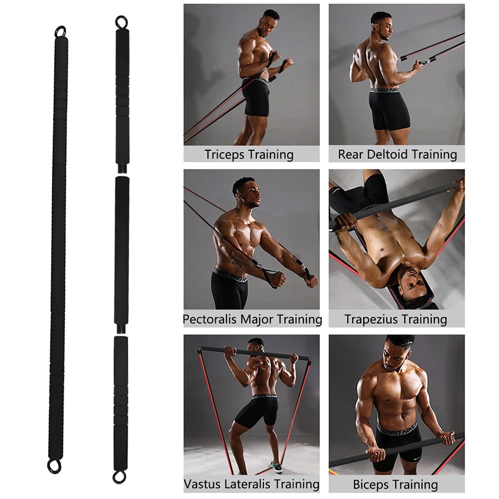 500LBS Workout Resistance Bands Yoga Elastic Band Upgrade Training Bar Set Fitness Equipment Pilates Exercise Gym Bodybuilding