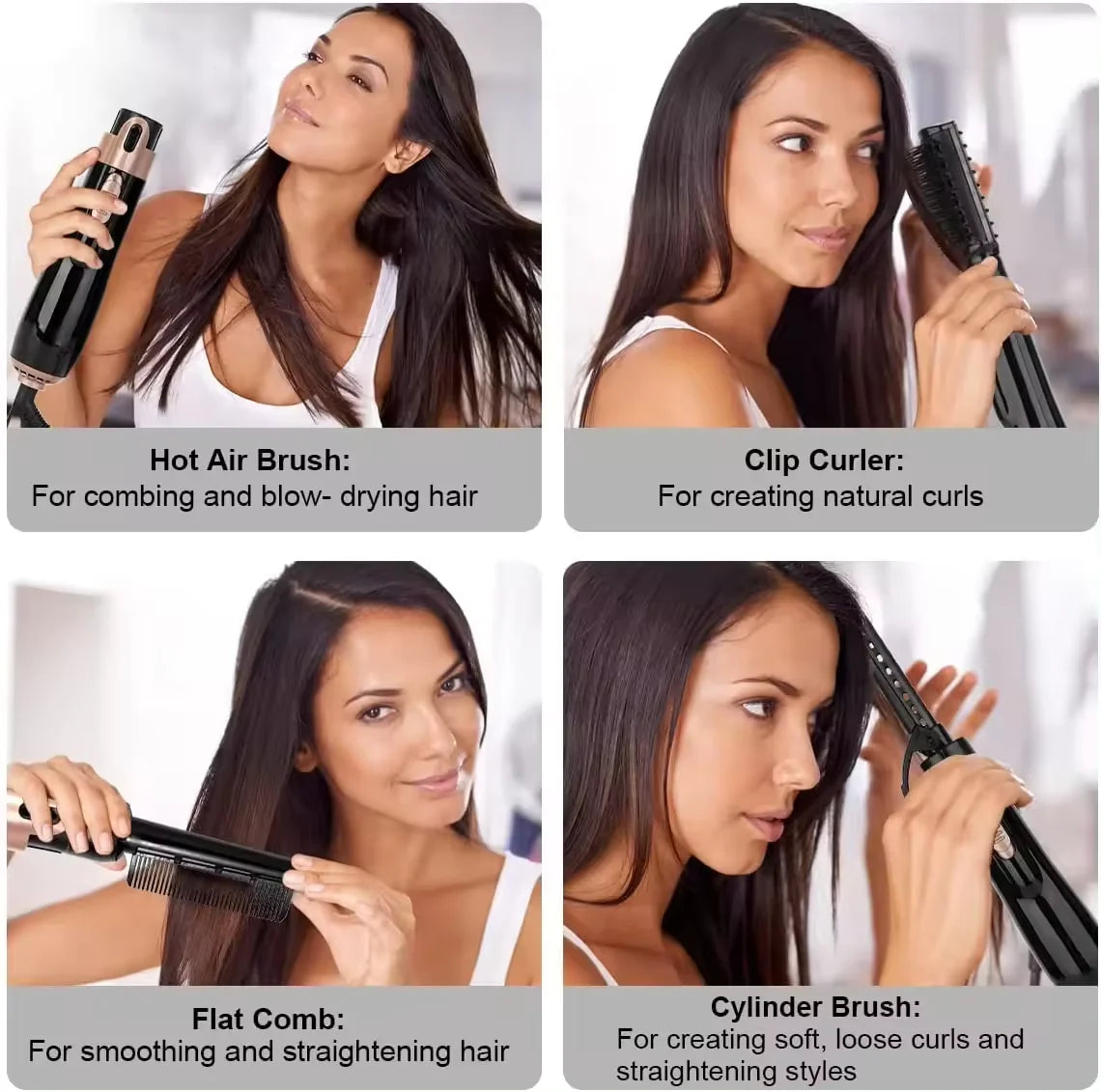 Portable electric hot air comb 4-in-1 hot air comb one-step hair dryer and curling iron fast straightener Hot air comb