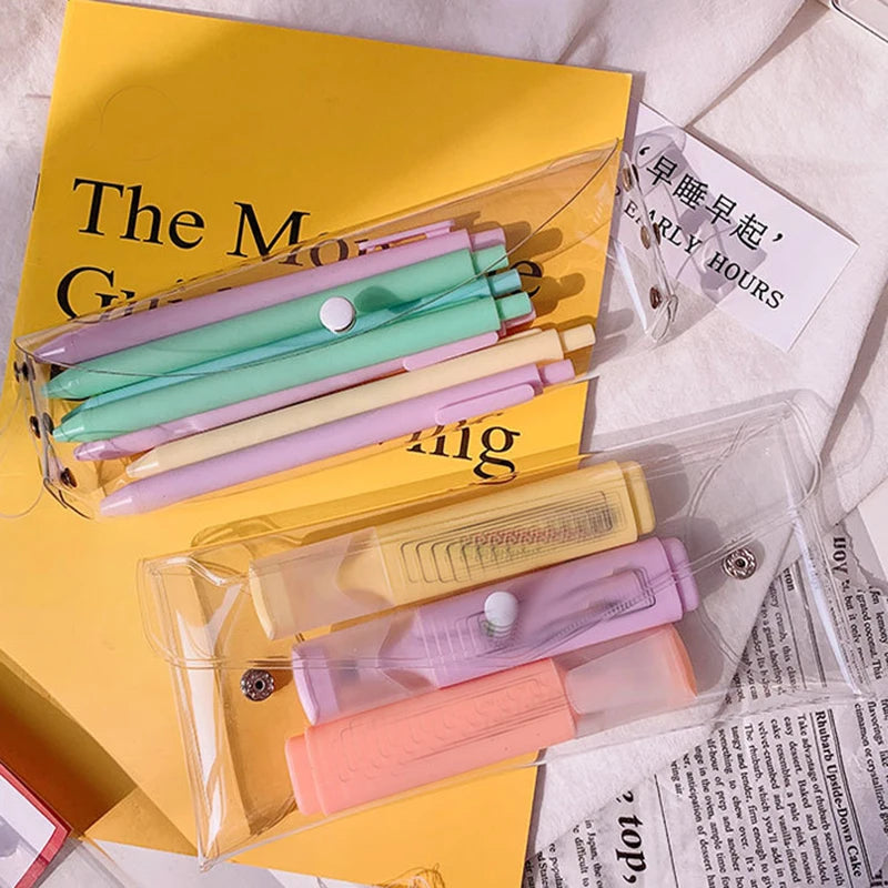 Transparent PVC Stationary Organizer Stationery Pen Holder Cute Pencil Case Office Supplies Desk Accessories back To School