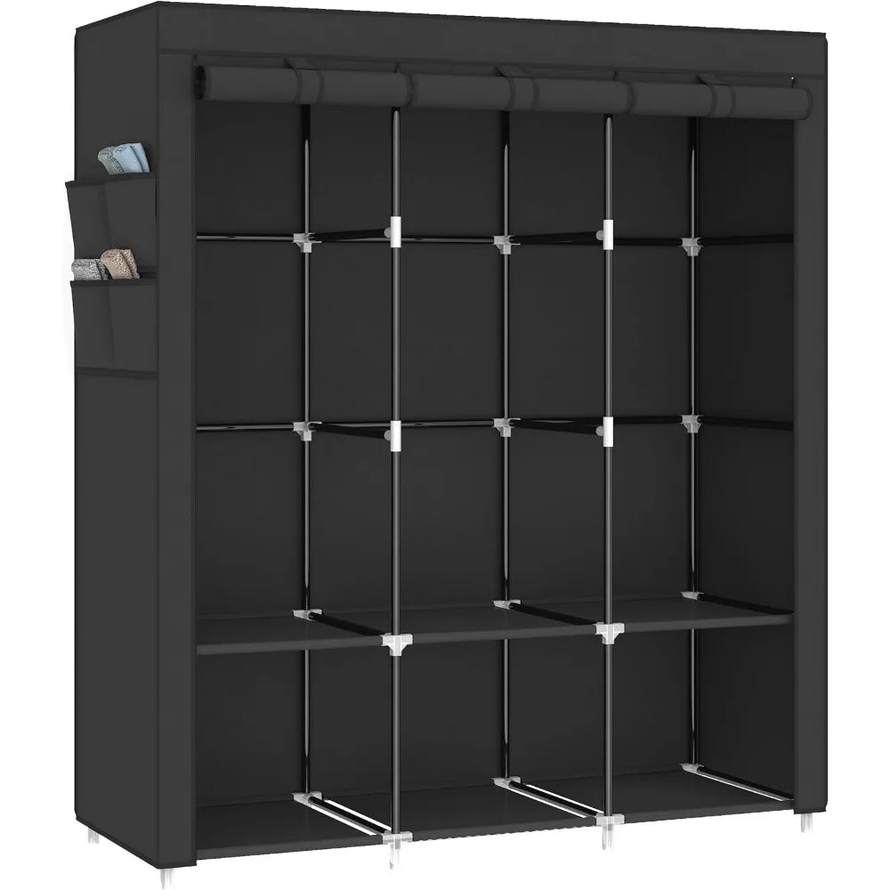 67 in Portable Closet Wardrobe for Hanging Clothes, Wardrobe Closet , 4 Hanging Rods and Side Pockets, 8 Storage Shelves