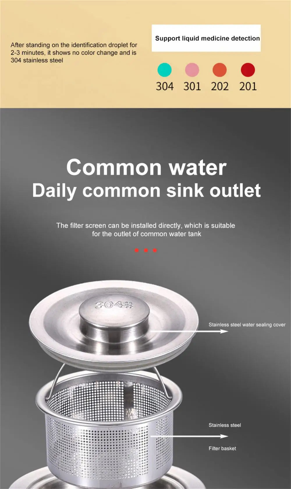 304 Stainless Steel Kitchen Sink Strainer Plug Dense Hole Water Basin Sink Drain Filter Basket With Handle Draine Accessories