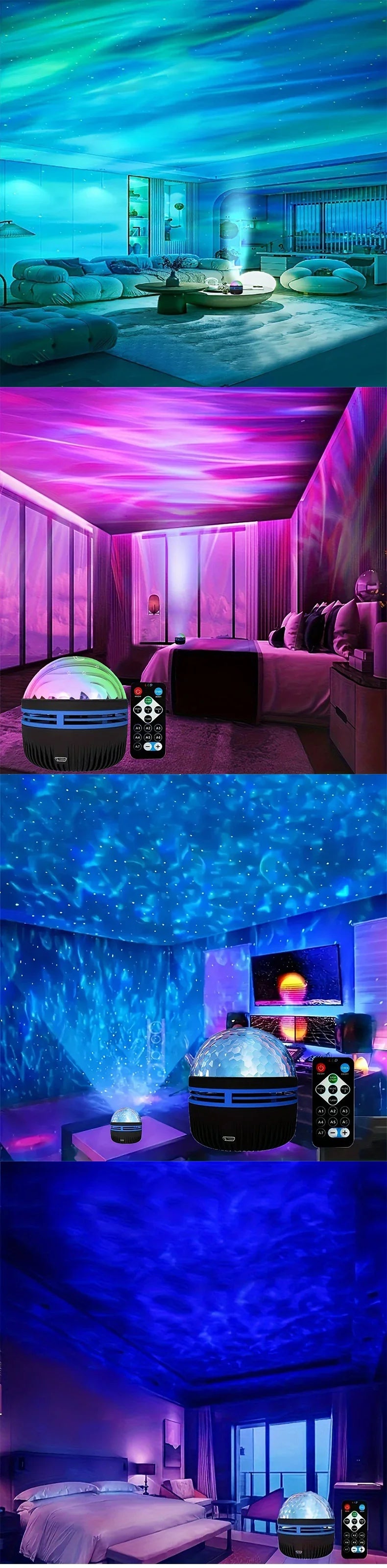 Star Projector Aurora LED USB Night Lights 360°Rotating Lighting Remote Control Ocean Wave Northern Light for Bedroom Party KTV