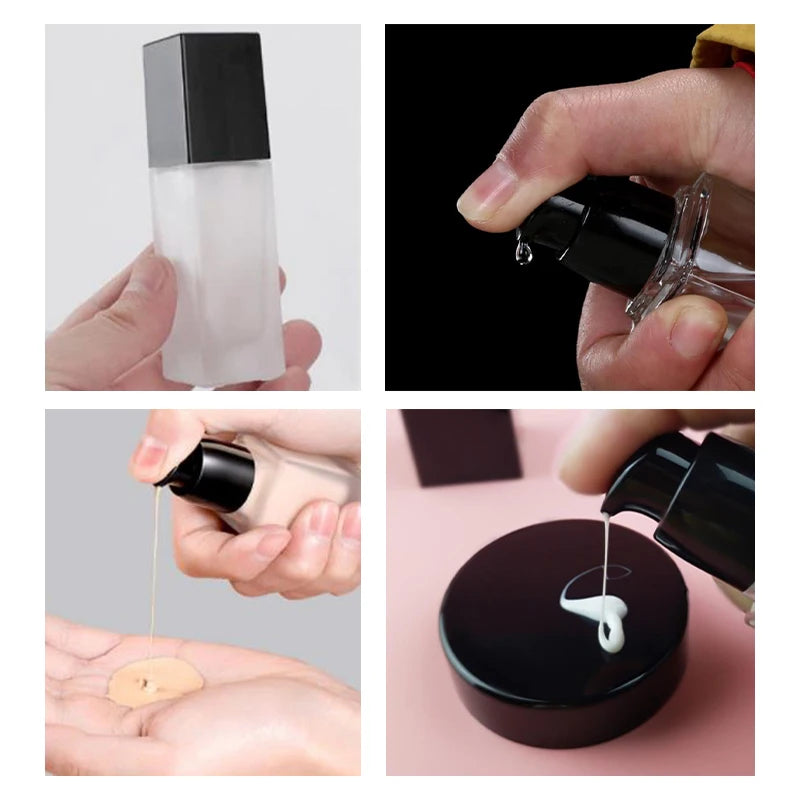 15/30ml Empty Pump Bottle Glass Liquid Foundation Container Makeup Transparent Square Refillable Bottle Portable Pump Bottle