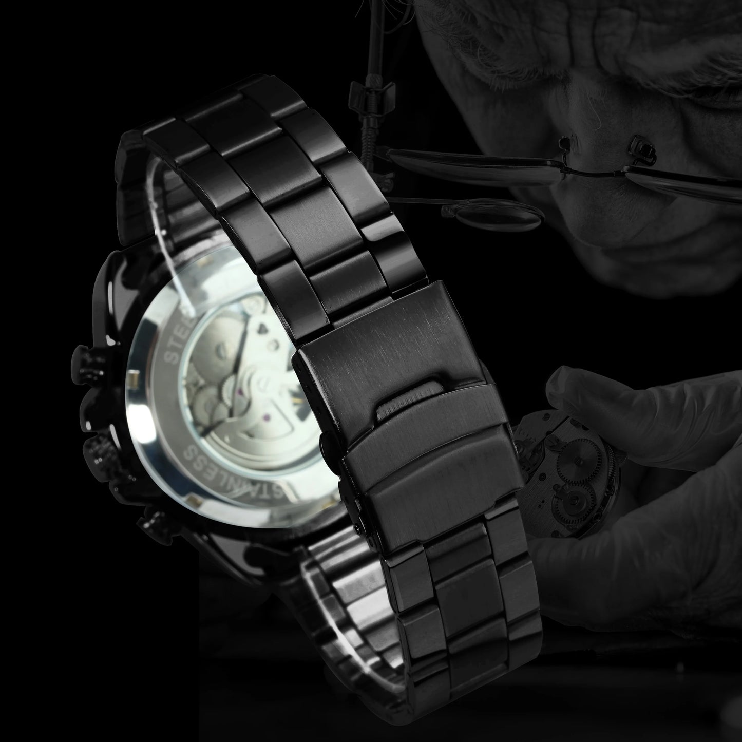 Forsining Black Sports Automatic Watch for Men Luminous Hands Military Mechanical Mens Watches Top Brand Luxury Steel Strap 2023