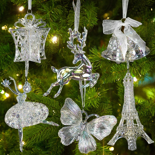 Christmas Tree Acrylic Crystal Pendant Clear Snowflake Bell Elk Xmas Tree Hanging Ornament Chrismas Home Dec 2025 New Year Gifts