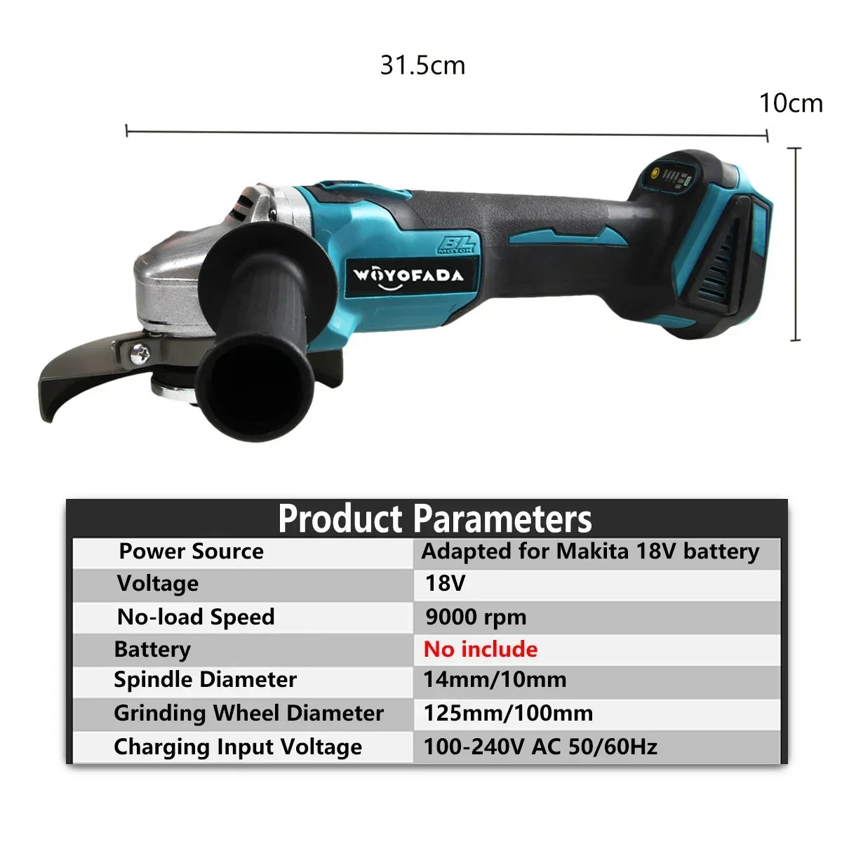 WOYOFADA 125/100mm Brushless Electric Angle Grinder Grinding Machine DIY Woodworking Power Tool Adapt For Makita 18V Battery