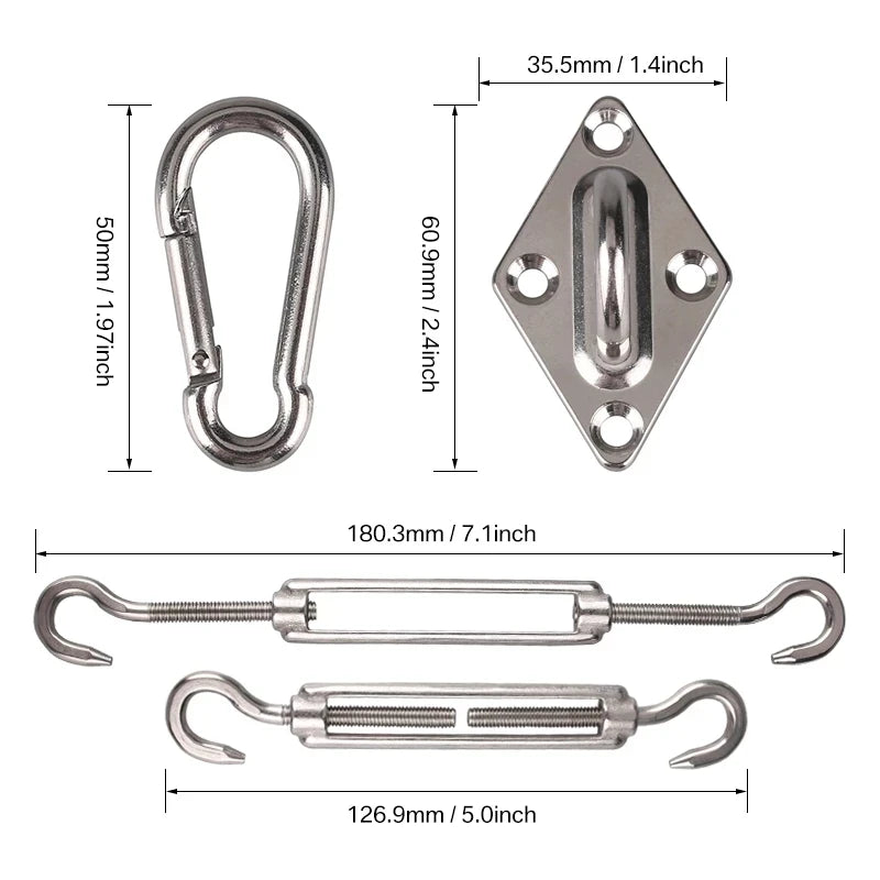 Shading sail accessories 4 304 stainless steel garden hardware kit rectangular shading sail accessories