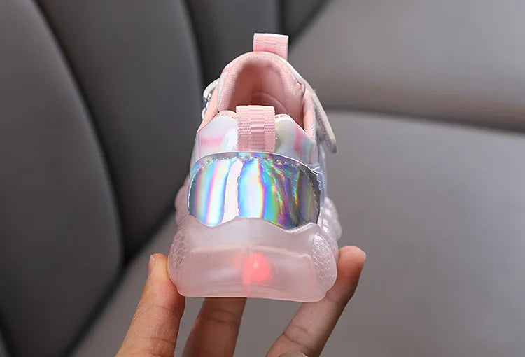 Princess Shoes Frozen Girls' LED Sneakers Children's lighting shoes Cartoon Cute Girl Learning Walking Casual Shoes