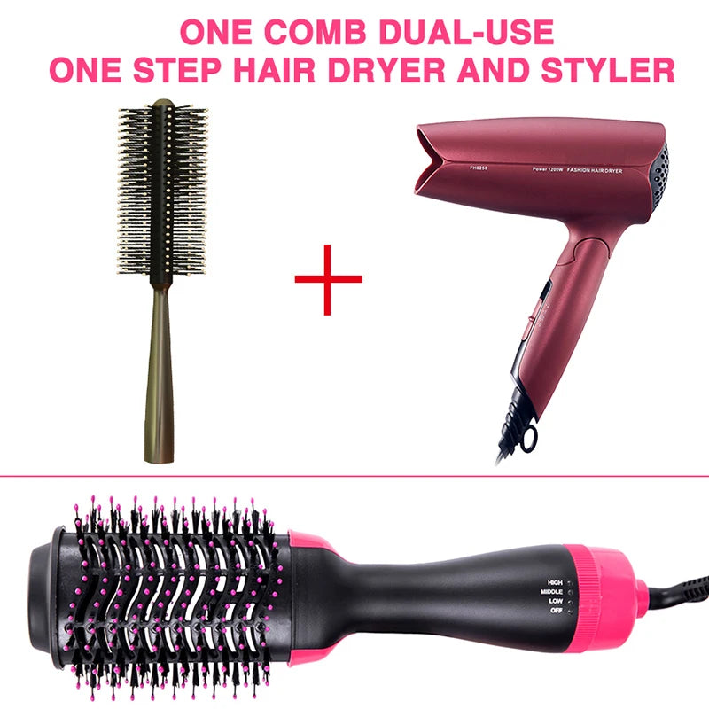 Women Hair Dryer Brush Hair Dryer Straightener Curler Massager 4 In 1 Rapid Warming One Step Volumizer Hot-Air Hair Brushes