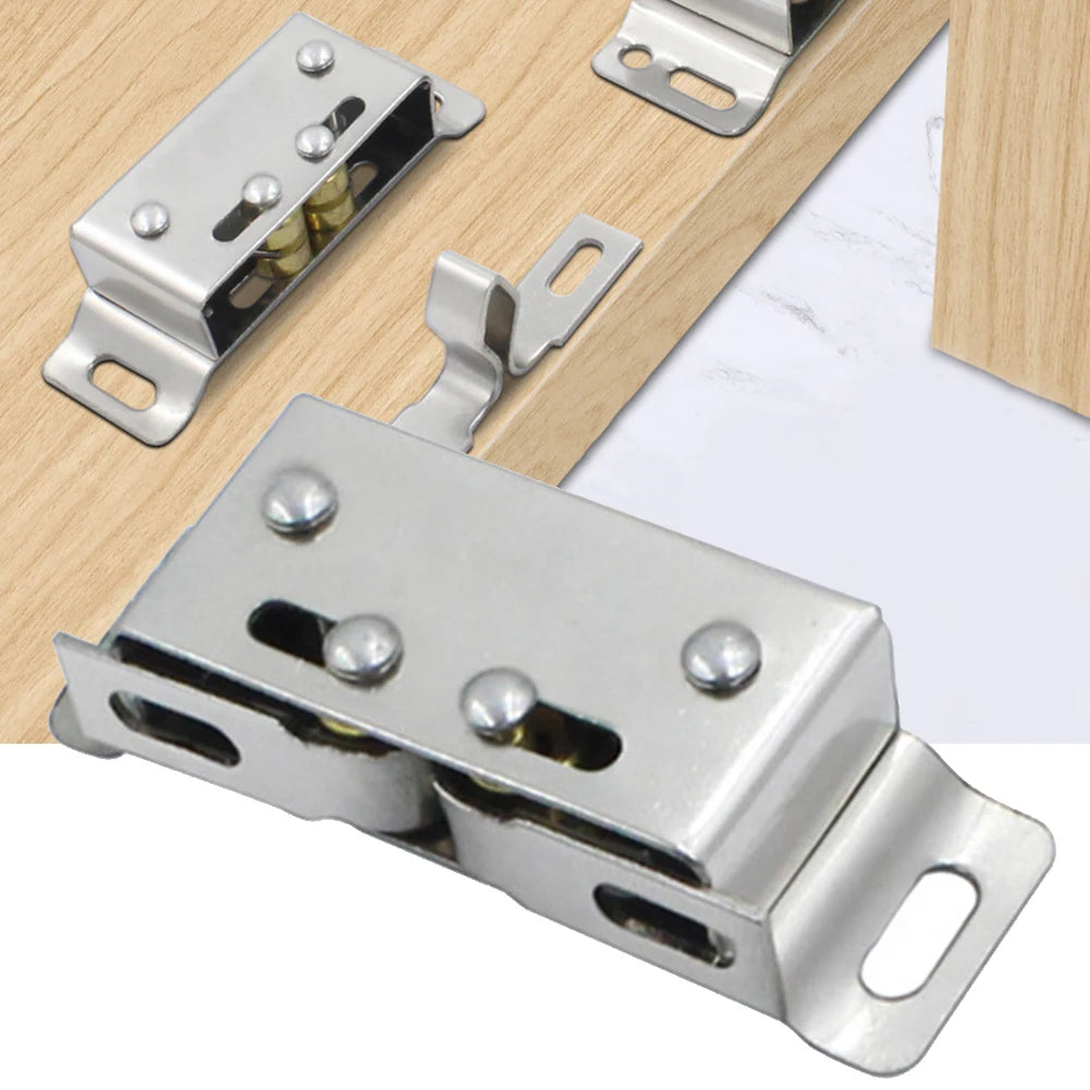 High Quality Door Close Latch Double Roller Catch Magnetic Silver Simple To Install Keep Light Doors Securely Shut