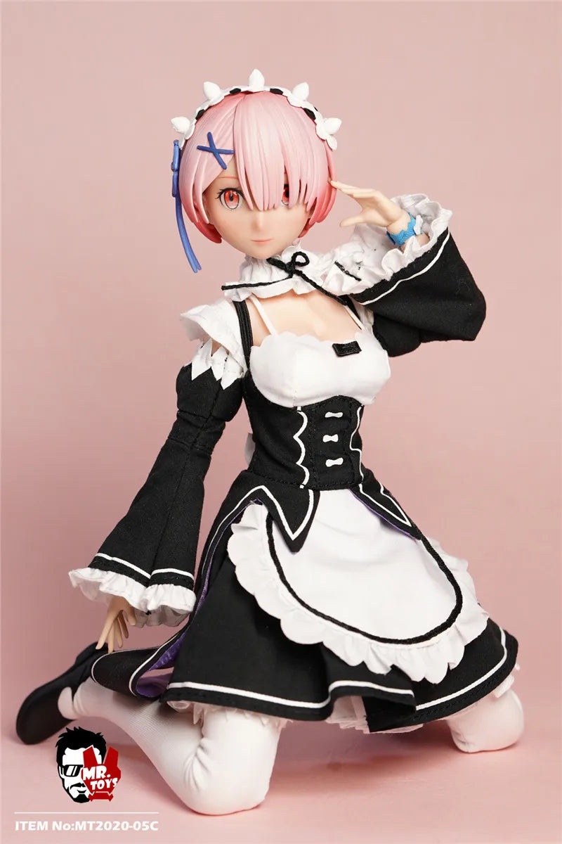 In Stock MR.TOYS MT2020-05 1/6 Anime Girl Rem Ram Maid Delicate Head Sculpture Maid Attire Model Fit 12'' Female Action Figure