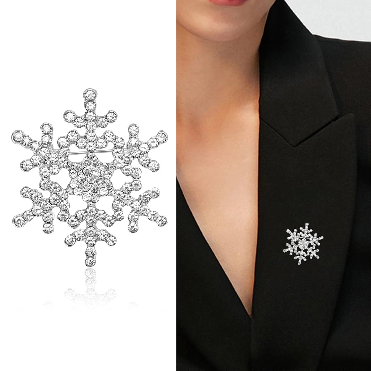 Christmas Rhinestone Snowflake Brooches for Women Unisex Pearl Flower Pins Office Party Friend Gifts Jewelry Accessories