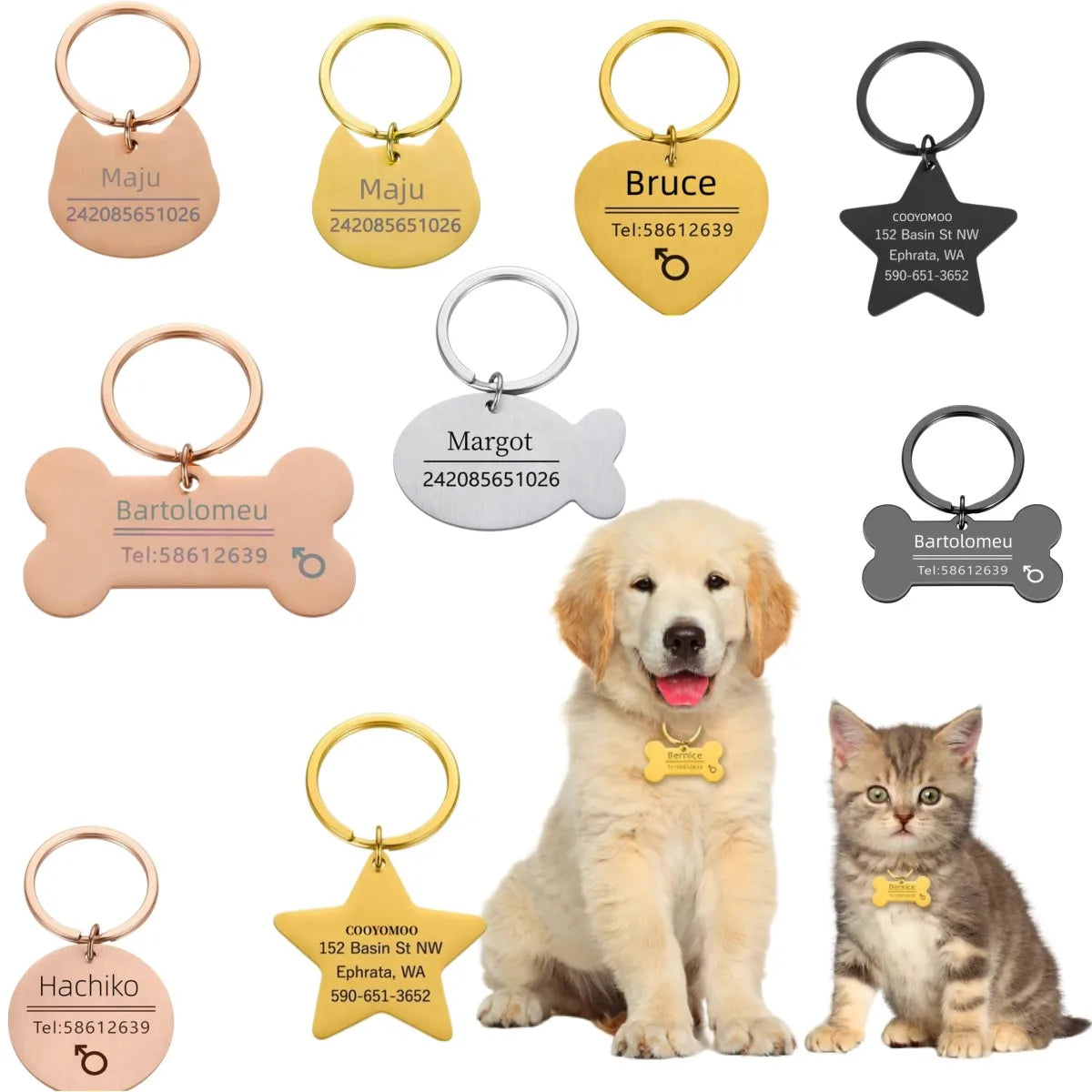 Personalized Engraved Cat Dog Pet ID Tag Dogs Anti-lost Collar Charm Engraving Pet Name Collar for Puppy Cats Collar Accessories