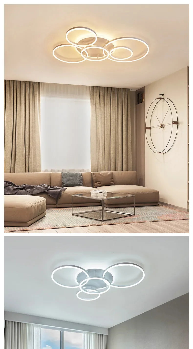 2023 Modern Led Circle Rings Ceiling Lights For living Room Bedroom Study Room Ceiling Lamp White/Brown/Black/Gold Color 90-260V