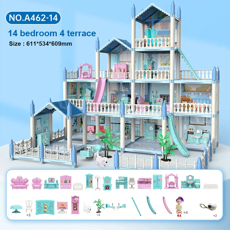 New Diy House Kit Big Dollhouse For Children Bb House Building Doll Furniture Miniature Doll Villas Girls Xmas Gifts Kids Toys