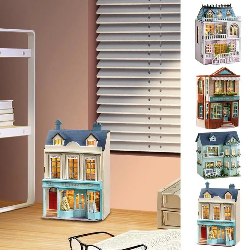 DIY Miniature House Kit Wooden Dollhouse Furniture with LED Mini Home Villa Garden Model Toy for girls Birthday Gift