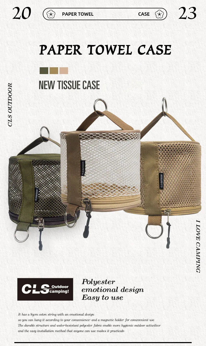 Outdoor Camping Paper Towel Drawer Home Mesh Tube Paper Towel Storage Bag Car Hanging Roll Paper Tube Bag Storage Box