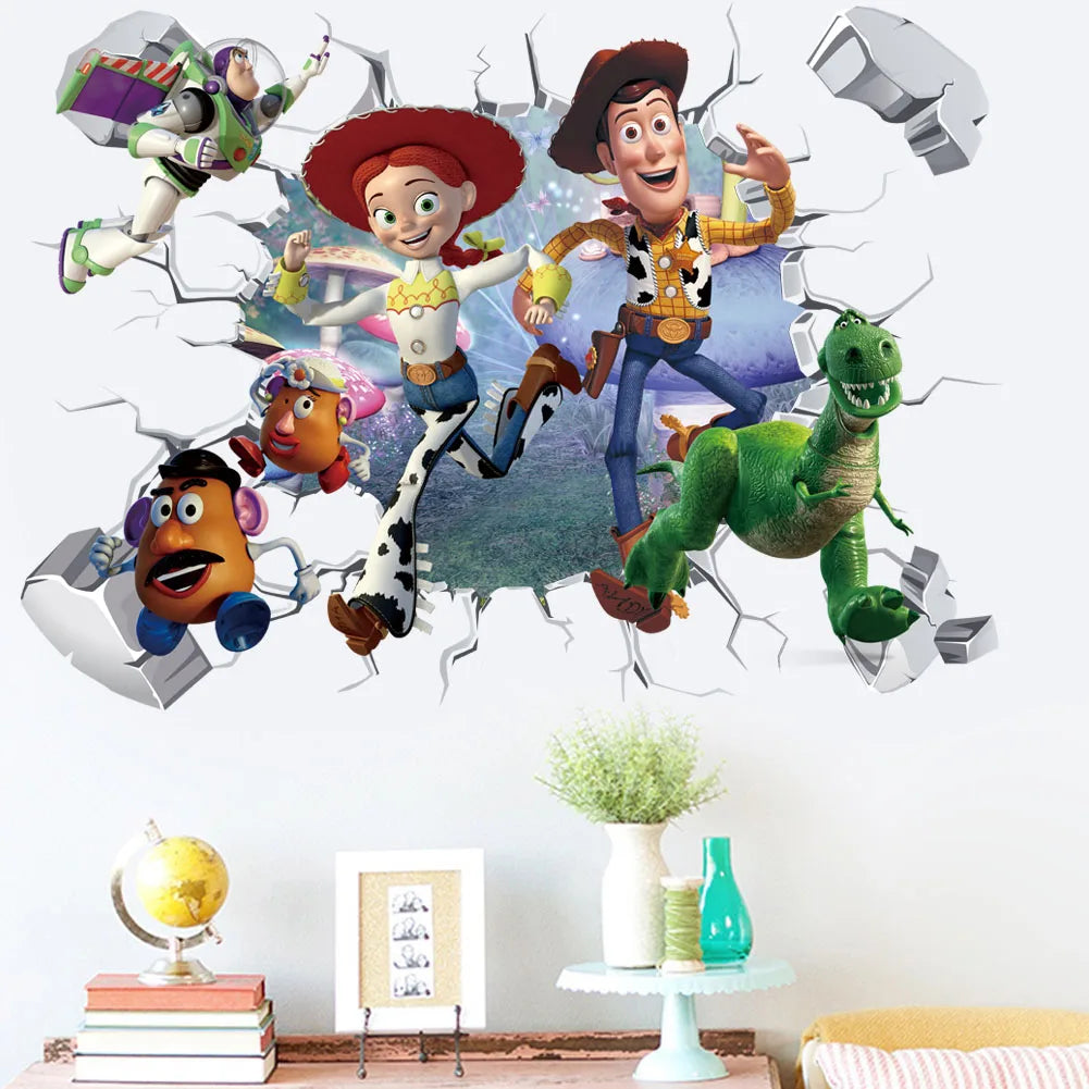 3D Broken Wall ToyStory Sherif Woody Wall Stickers For Kids Rooms Living Room Bedroom Kindergarten Wall Decoration Movie Poster