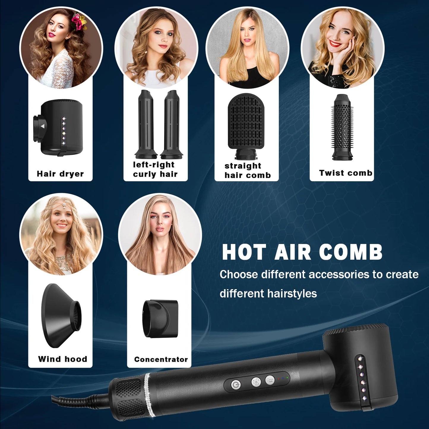 7 In 1 Hair Dryer Electric Hair Brushes Hot Comb Professional Hair Straightener and Curler Straightening Brush for Women