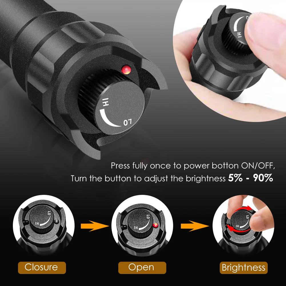 UniqueFire 1605 Super Bright White Light LED Tactical Flashlight T38 T50 T67 T75 USB Rechargeable Torch wiht Dimmer Switch