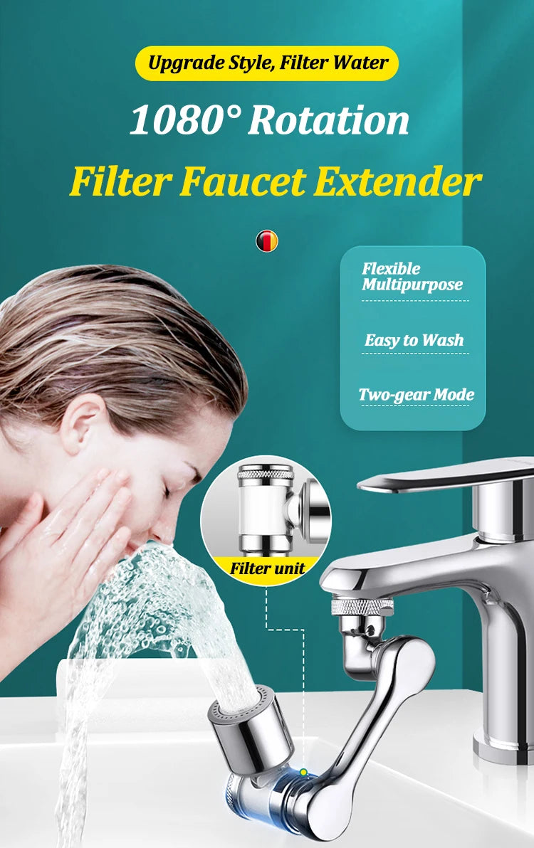 1080° Rotation Filter Faucet Aerator Copper Tap Saving Water Nozzle Kitchen Universal Faucet Bubbler Anti Splash Head Extender