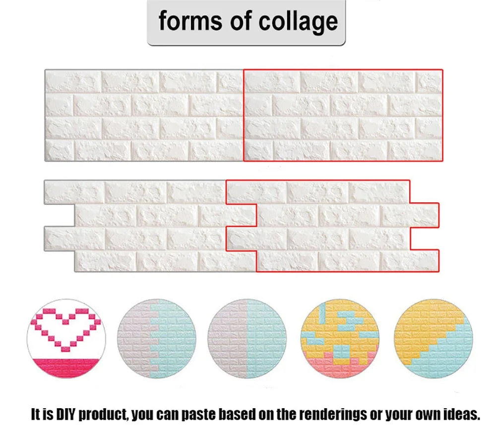 20 Pcs 3D Wall Stickers Brick Pattern Wallpaper DIY Waterproof for Living Room Bedroom Kitchen Background Home Wall Decoration