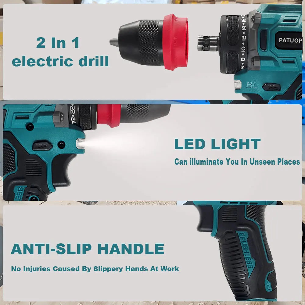 2 In 1 Cordless Electric Drill Screwdriver 24 Torque Setting Rechargeable Driver Home Handheld Power Tool For Makita 18V Battery