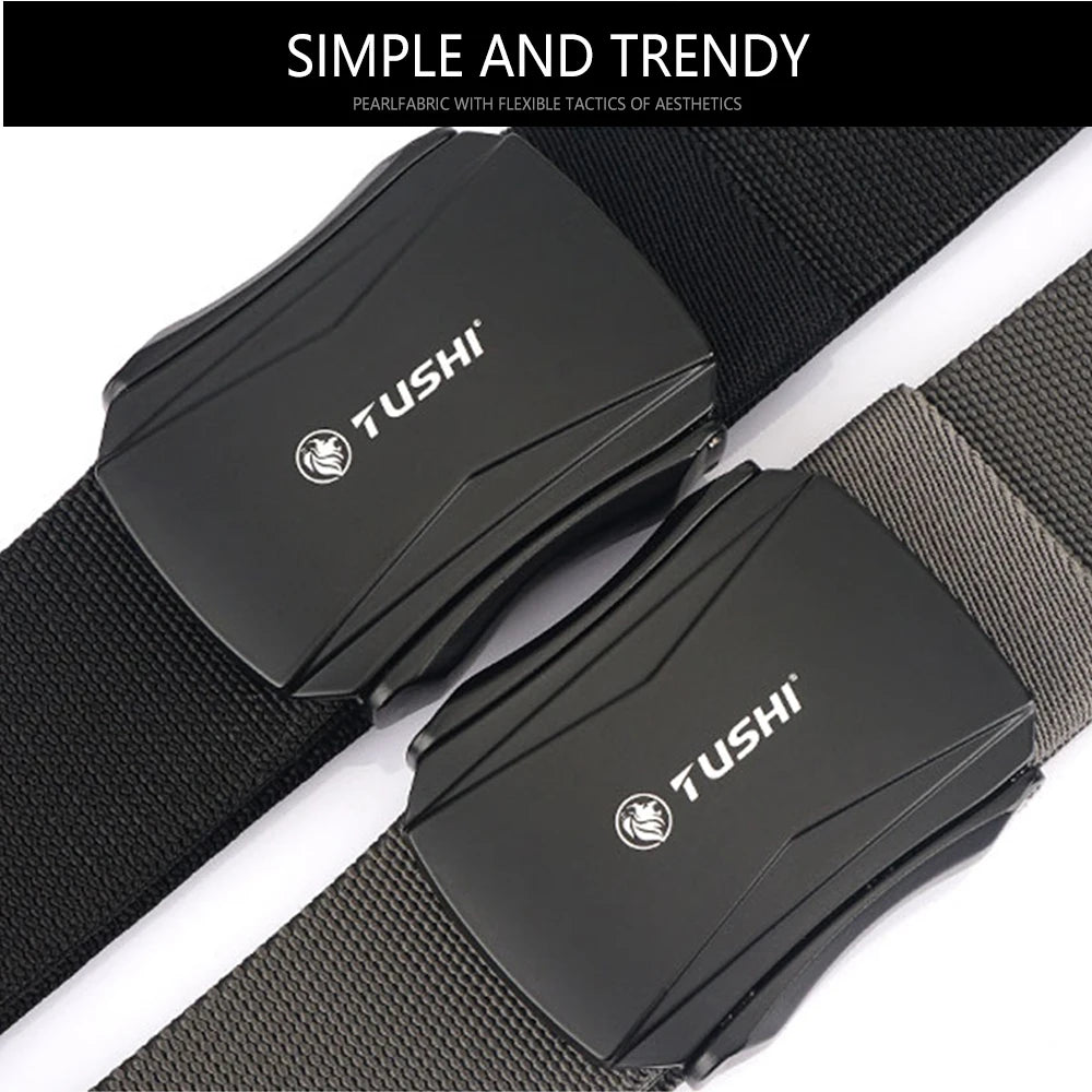 TUSHI New Tactical Belt Military Hiking Work Belt with Heavy Duty Quick Release Buckle New Aluminum Alloy Men's Elastic Belts