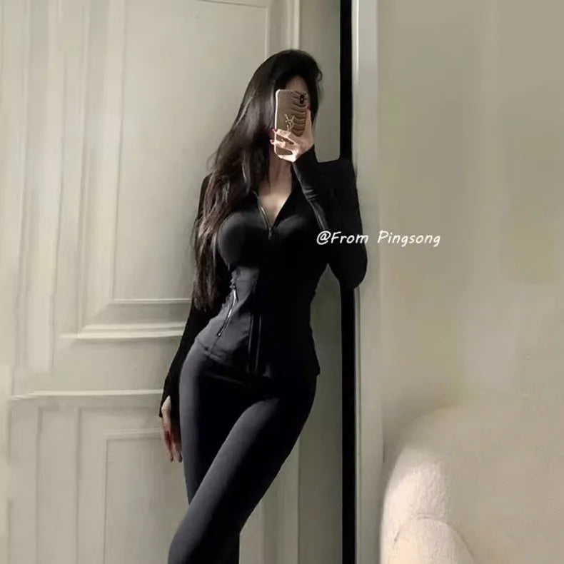 Autumn Black Tight Yoga Coat Long Sleeve Slim Sexy Sport Cardigan Spring Women Zipper Stand Up Collar Breathable Running Top