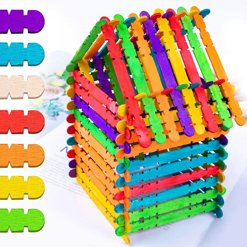 50Pcs Wooden Popsicle Sticks Natural Wood Ice Cream Sticks Creative Kids Puzzle DIY Hand Crafts Art Ice Cream Lolly Cake Tools