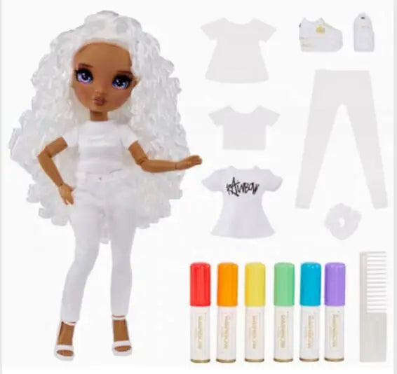 Rainbow High Color & Create Fashion DIY Doll with Washable Rainbow Markers Fashion Dressup Dolls Accessories Girls Toys Gift