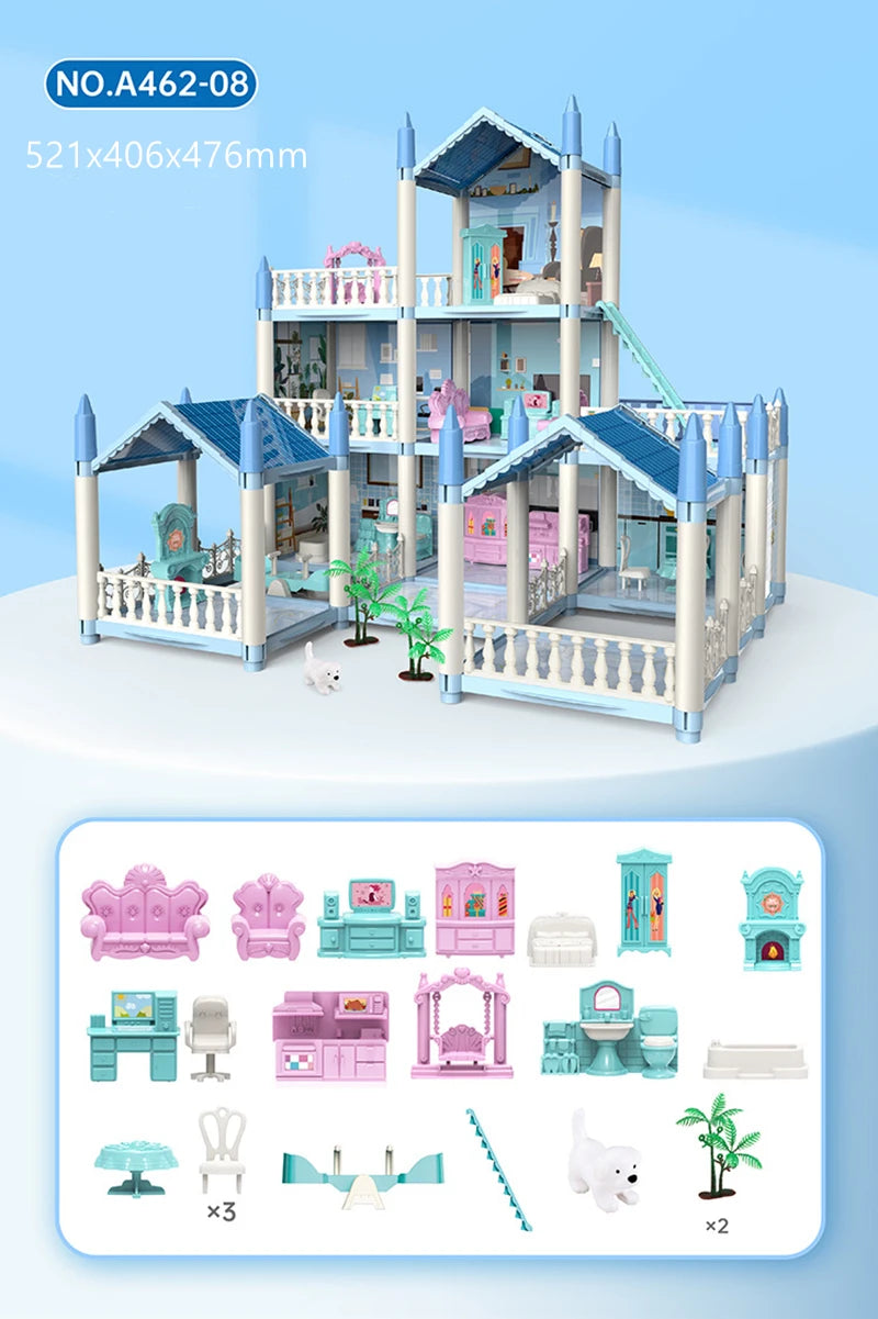 Doll Houses 3D Assembled DIY Miniatures Dollhouse Accessories Villa Princess Castle with LED Light Girl Birthday Gift Toy House